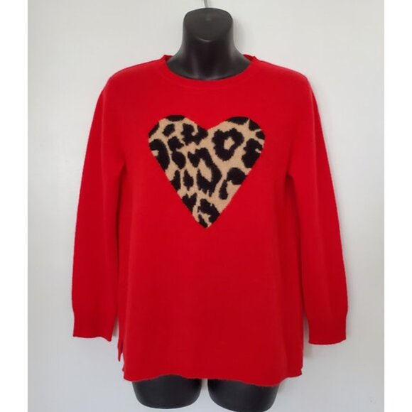 Philosophy Red Cashmere Sweater Leopard Heart Crewneck Pullover Size S Coquette - Picture 2 of 9